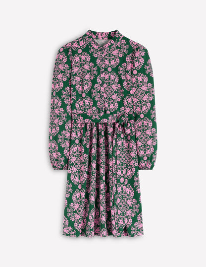 Willow Hemdblusenkleid mit Rüschenausschnitt-Grün, Gitterornament-5