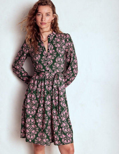 Willow Hemdblusenkleid mit Rüschenausschnitt-Grün, Gitterornament-1