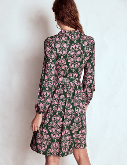 Willow Hemdblusenkleid mit Rüschenausschnitt-Grün, Gitterornament-3