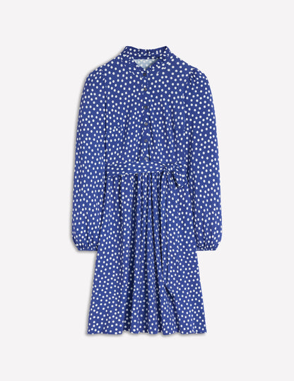 Willow Hemdblusenkleid mit Rüschenausschnitt-Leuchtendes Blau, Punkte-5