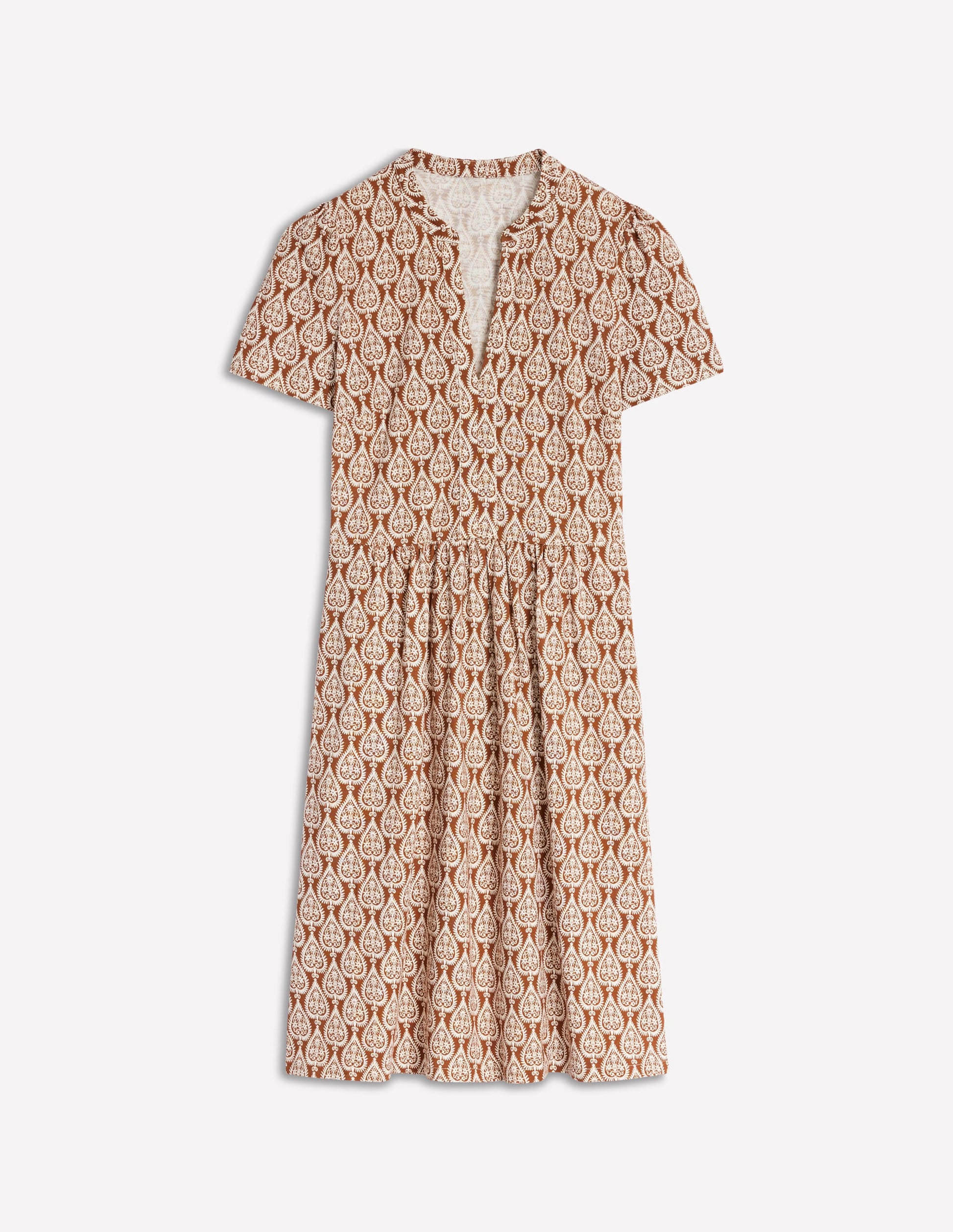 Robe Naomi à manches courtes-Cognac, motif Ornate Geo-5