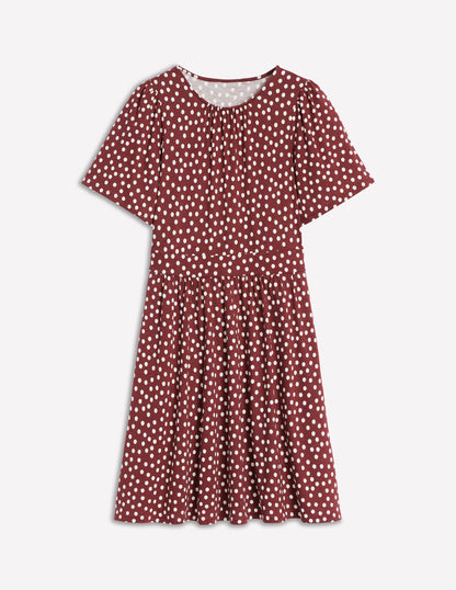 Robe courte Louisa en jersey-Châtaigne, pois peints-5