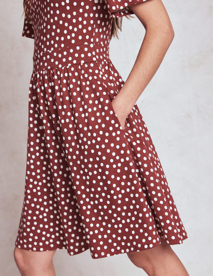 Robe courte Louisa en jersey-Châtaigne, pois peints