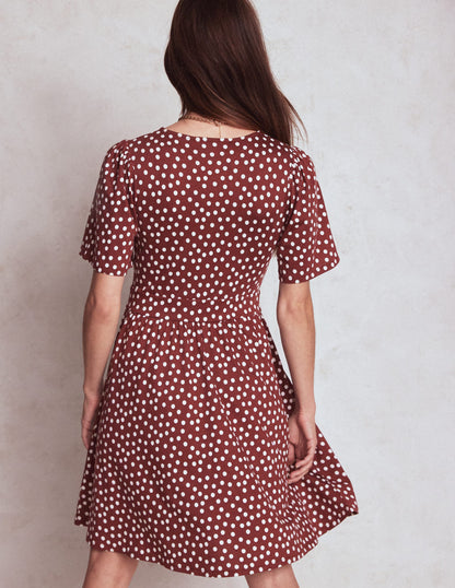Robe courte Louisa en jersey-Châtaigne, pois peints-3