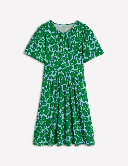 Robe courte Louisa en jersey-Vert des Highlands, motif Leafy Grove-6