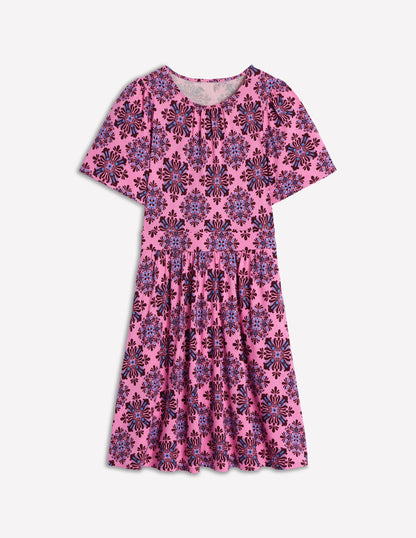 Robe courte Louisa en jersey-Limonade rose, motif Bloom Mosaic-5