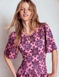 Louisa Kurzes Jerseykleid-Rosa Limonade, Blütenmosaik