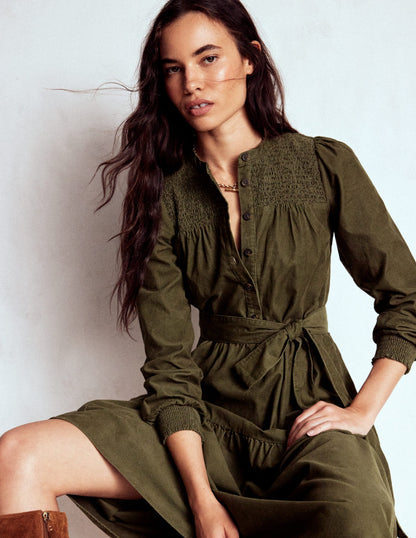Cecily Midikleid aus Cord-Waldgrün-4