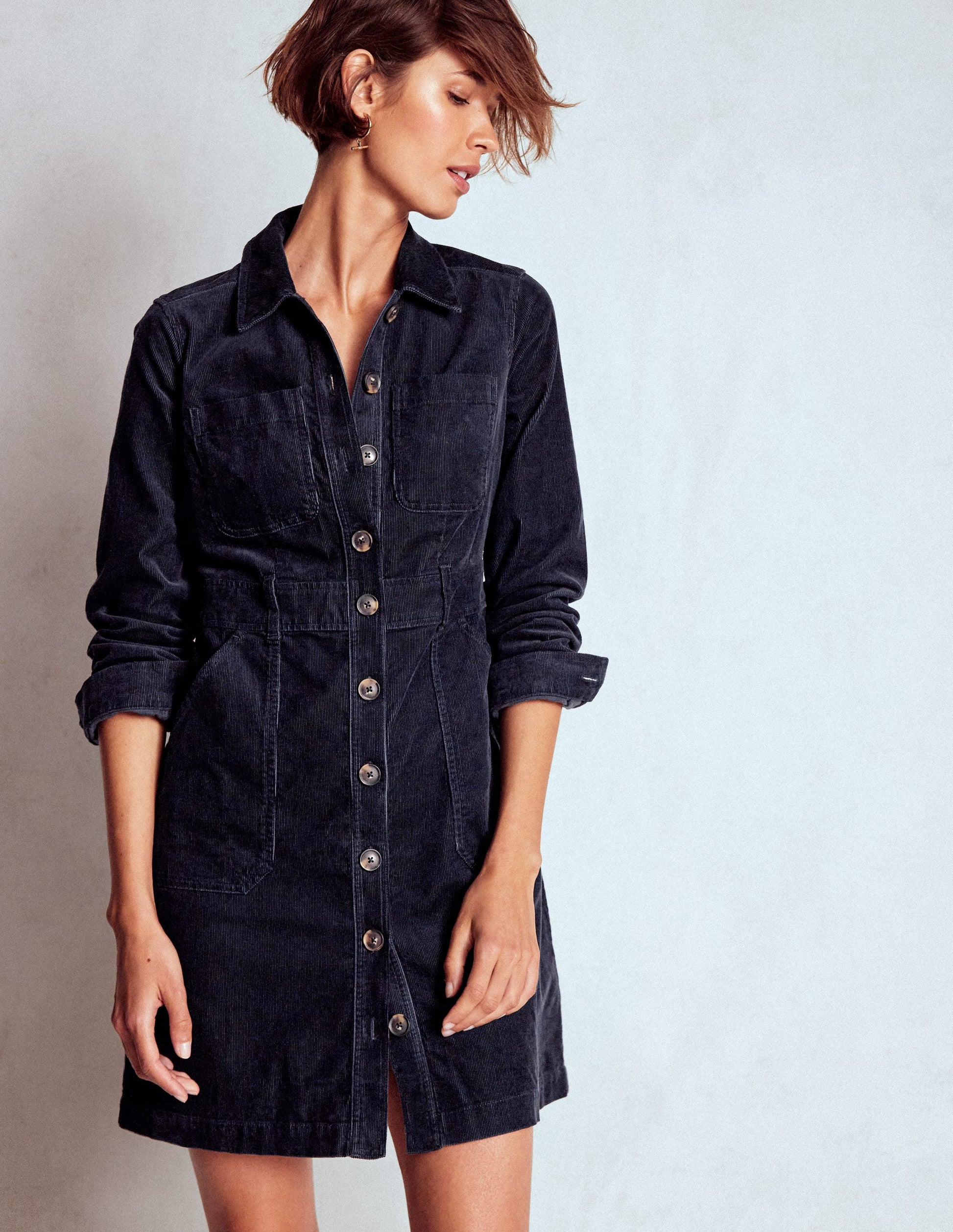 Robe courte en velours côtelé Amanda-Bleu marine-5