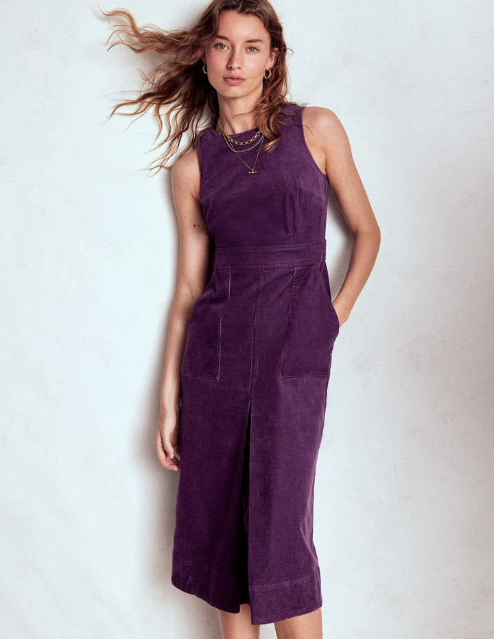 Robe midi Ula à pli creux en velours côtelé-Violet viola