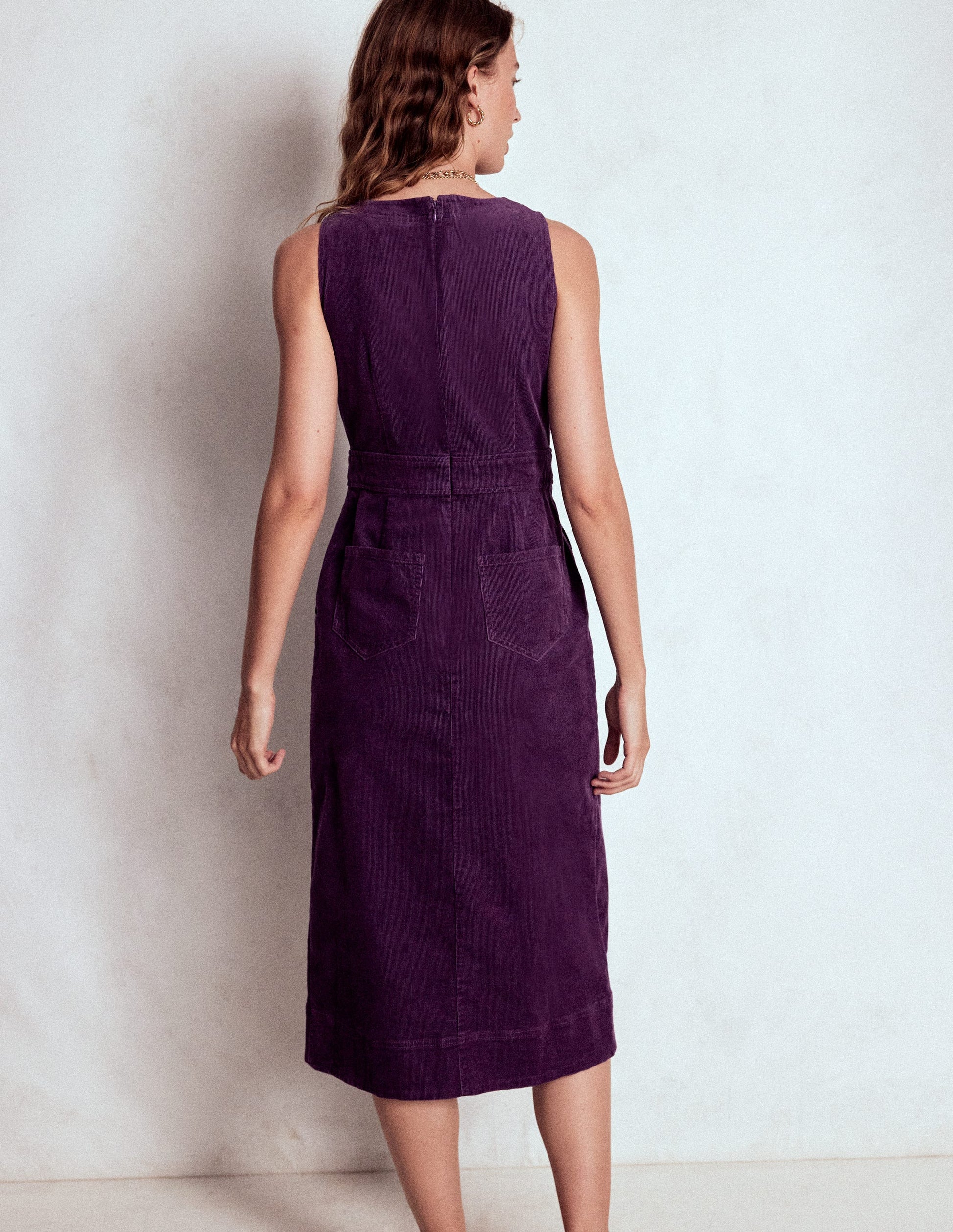 Robe midi Ula à pli creux en velours côtelé-Violet viola-3