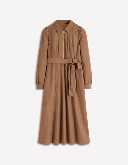 Adelaide Cord-Midikleid mit Reißverschluss-Milchkaffee-5