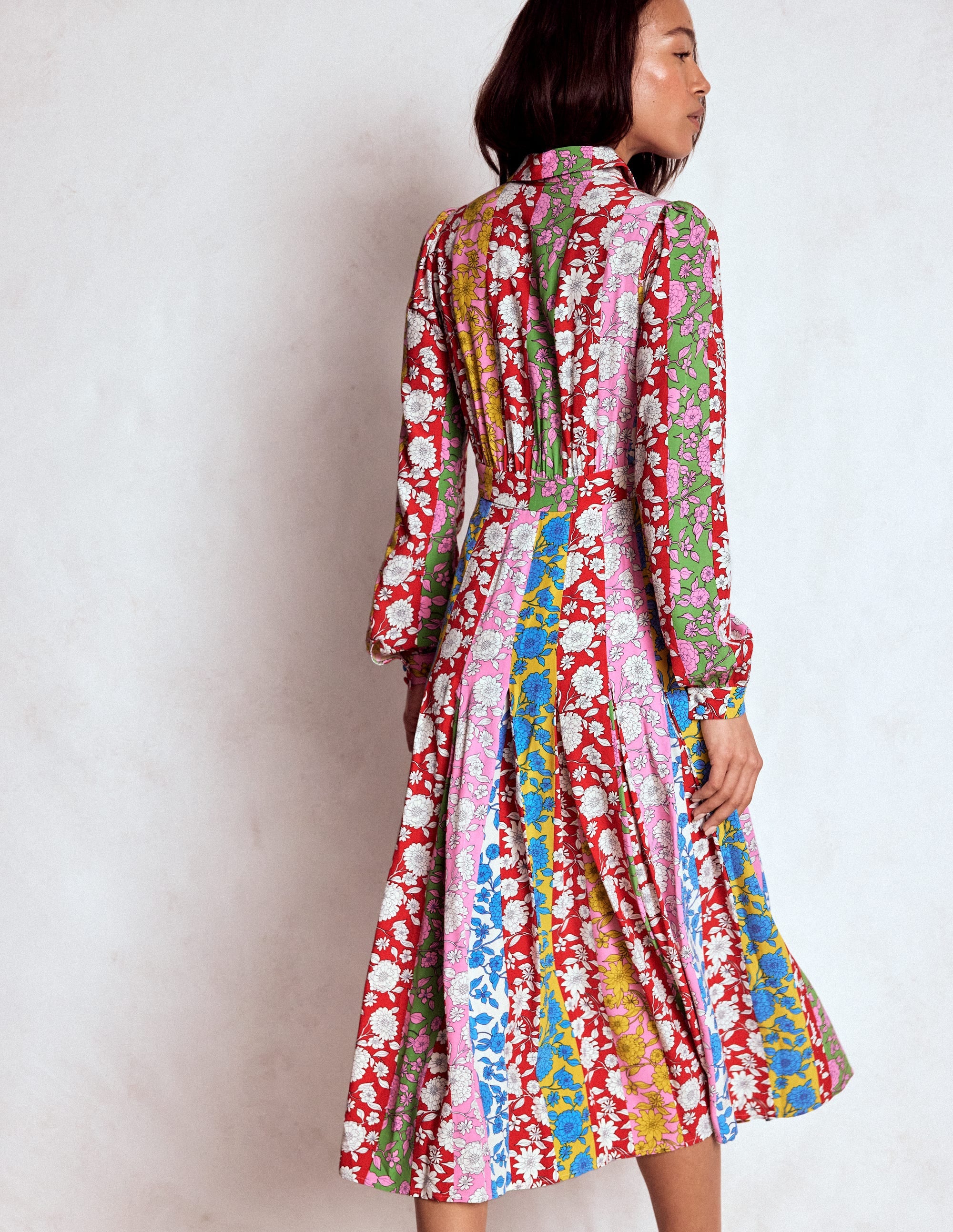 Hemdblusenkleid mit Faltenrock-Bunt, Kaskadenartige Dahlien Streifen - Image 3