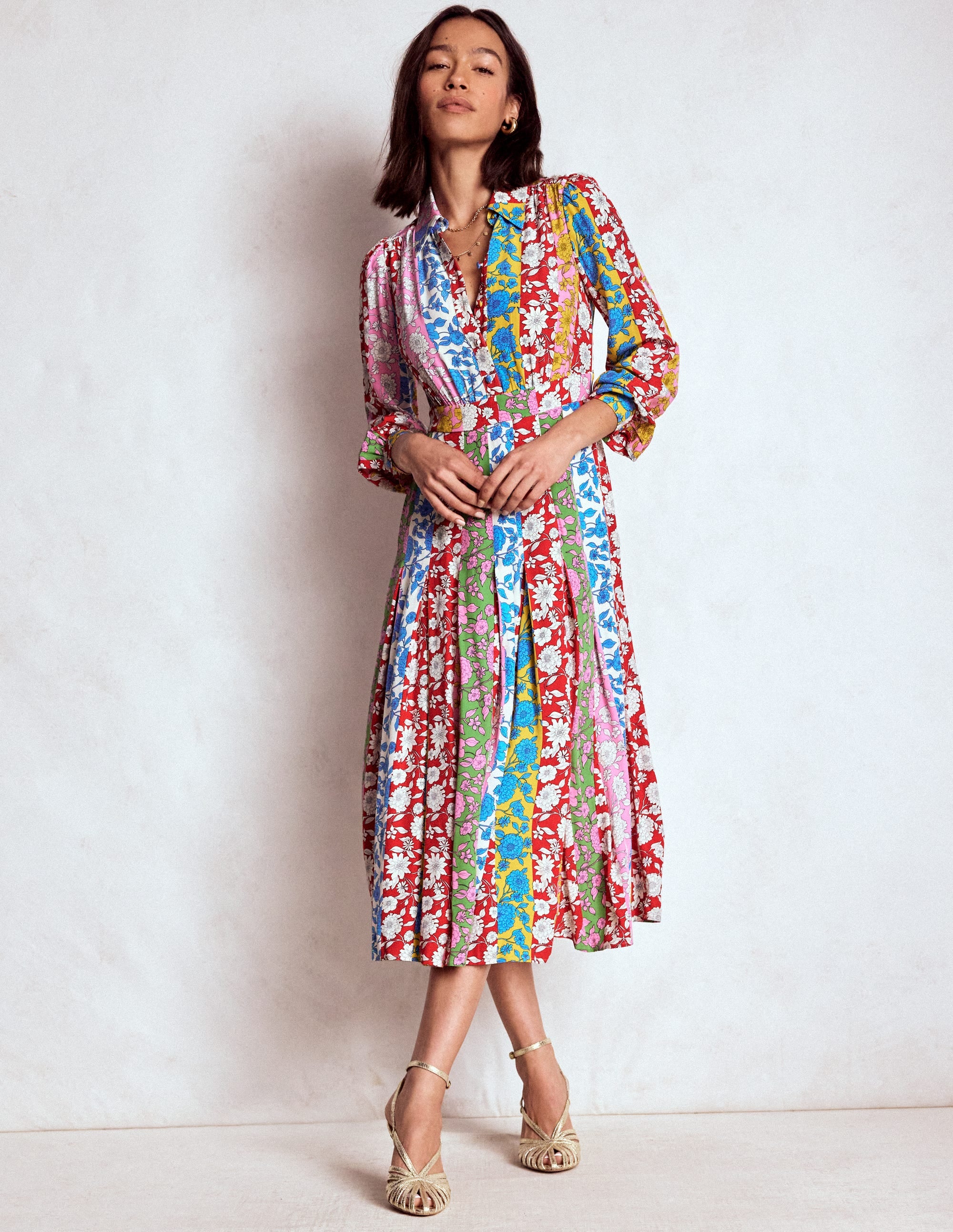 Hemdblusenkleid mit Faltenrock-Bunt, Kaskadenartige Dahlien Streifen - Image 4