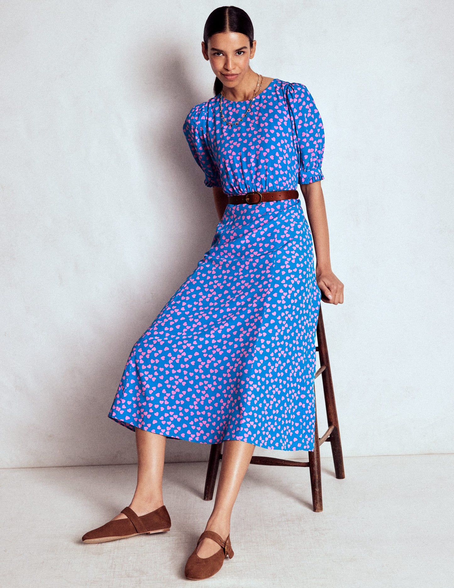 Blanca Midi Tea Dress-Kingfisher Blue, Heart Cascade