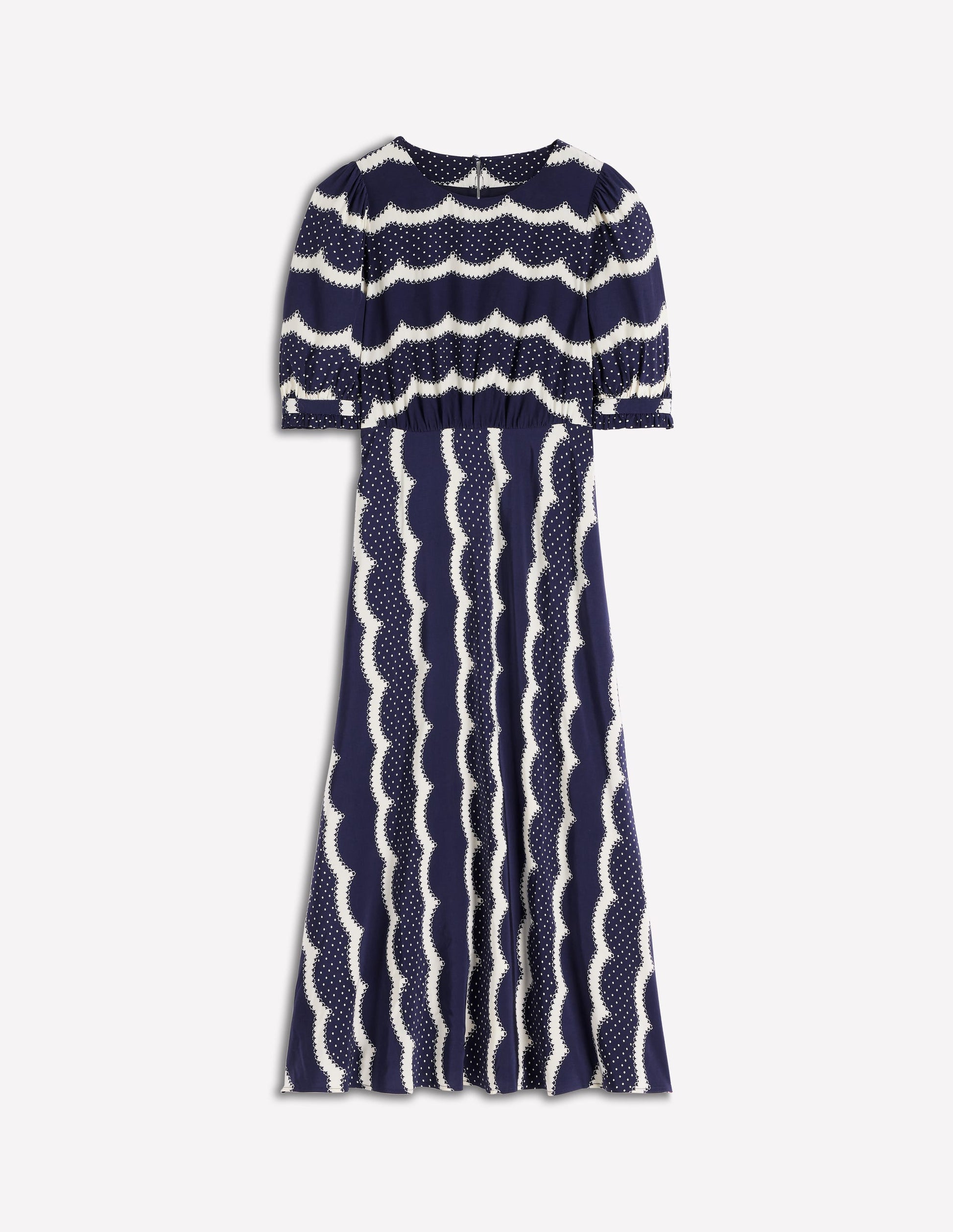 Robe midi style 40s Blanca-Bleu marine foncé, motif Dainty Scallop-8