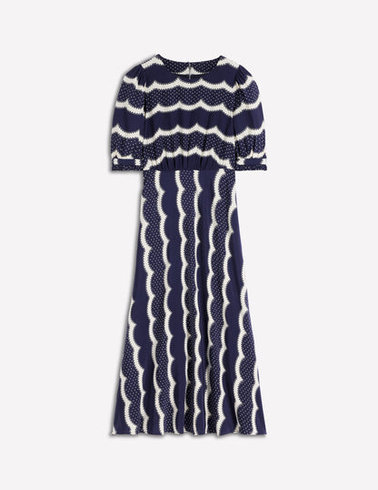 Robe midi style 40s Blanca-Bleu marine foncé, motif Dainty Scallop-8