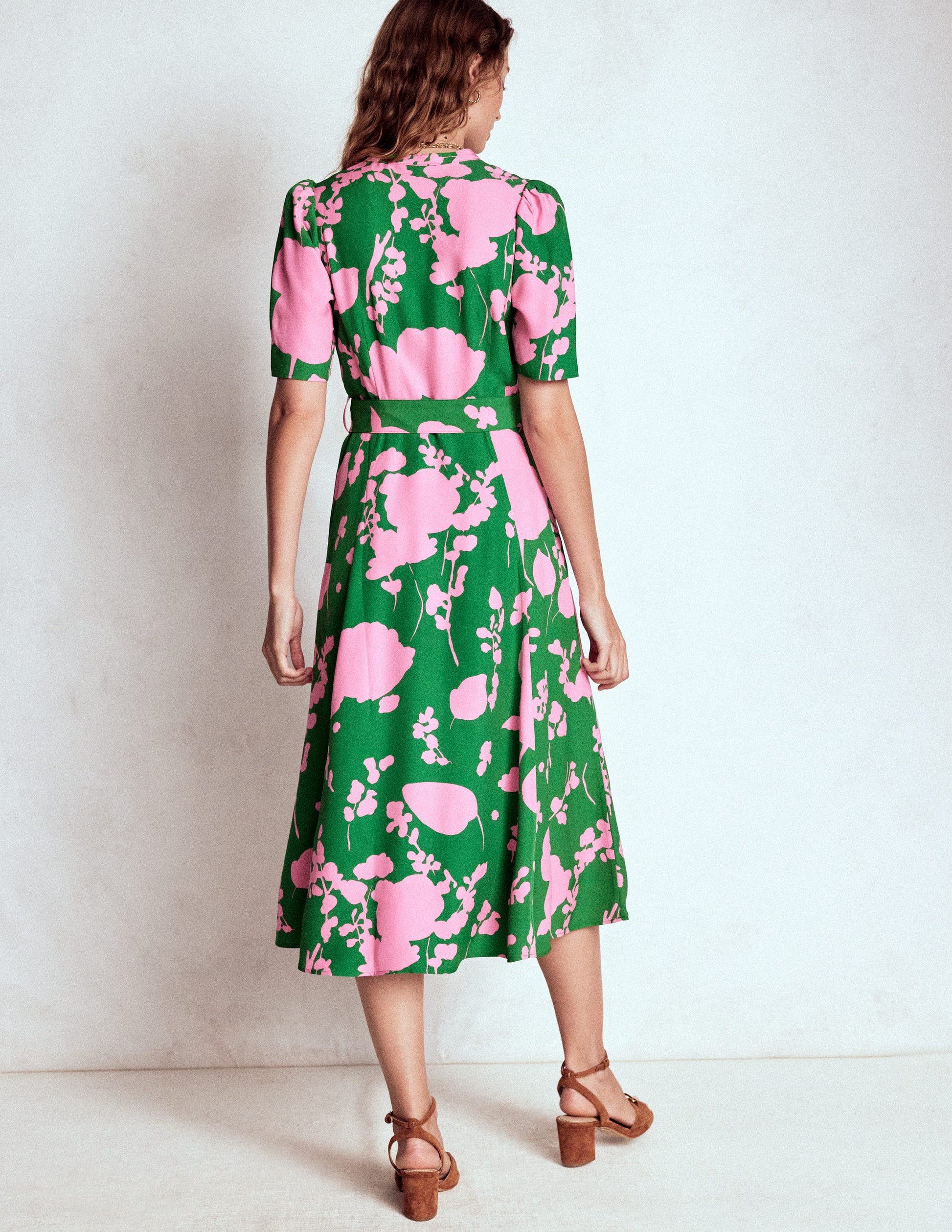 Kate Kleid mit Puffärmeln und Gürtel-Hochlandgrün, Zarte Zweige-5