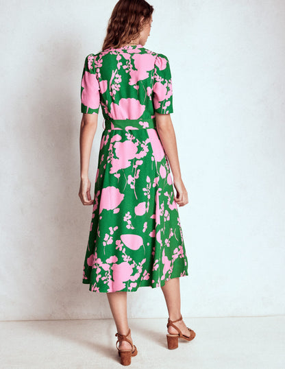 Kate Kleid mit Puffärmeln und Gürtel-Hochlandgrün, Zarte Zweige-5