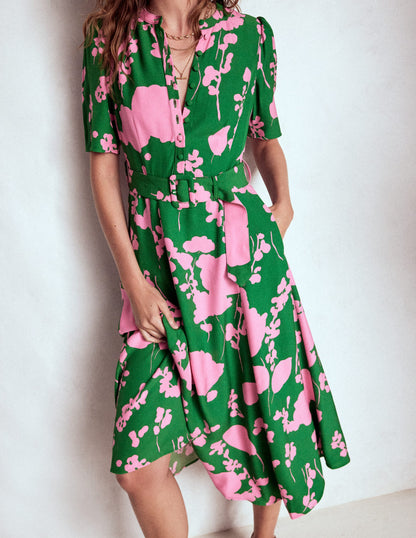 Kate Kleid mit Puffärmeln und Gürtel-Hochlandgrün, Zarte Zweige-2