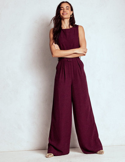 Gwen Jumpsuit mit U-Boot-Ausschnitt-Dunkle Kirsche-1