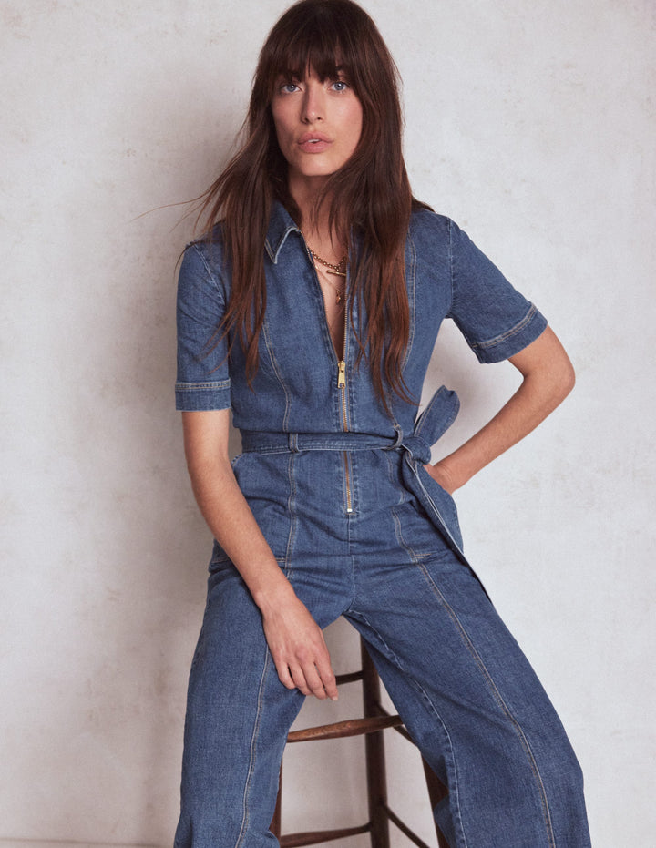 Denim-Jumpsuit mit Reißverschluss-Medium Vintage