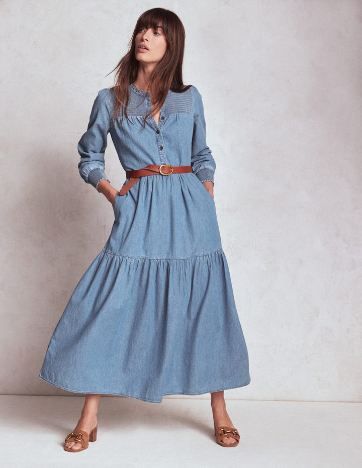 Cecily Denim-Midikleid-Helles Vintageblau
