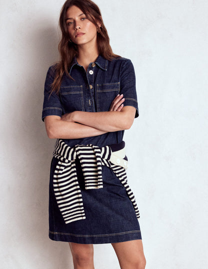 Robe droite Zia en jean avec poche-Indigo Foncé-1
