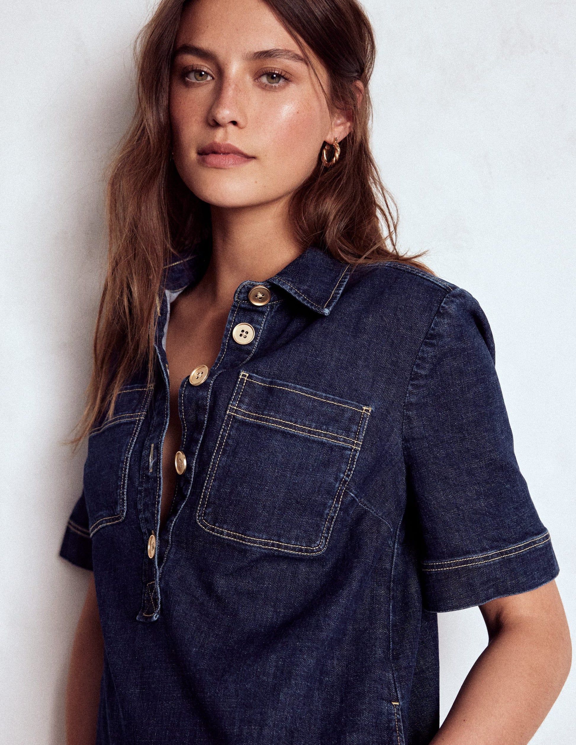 Robe droite Zia en jean avec poche-Indigo Foncé-2