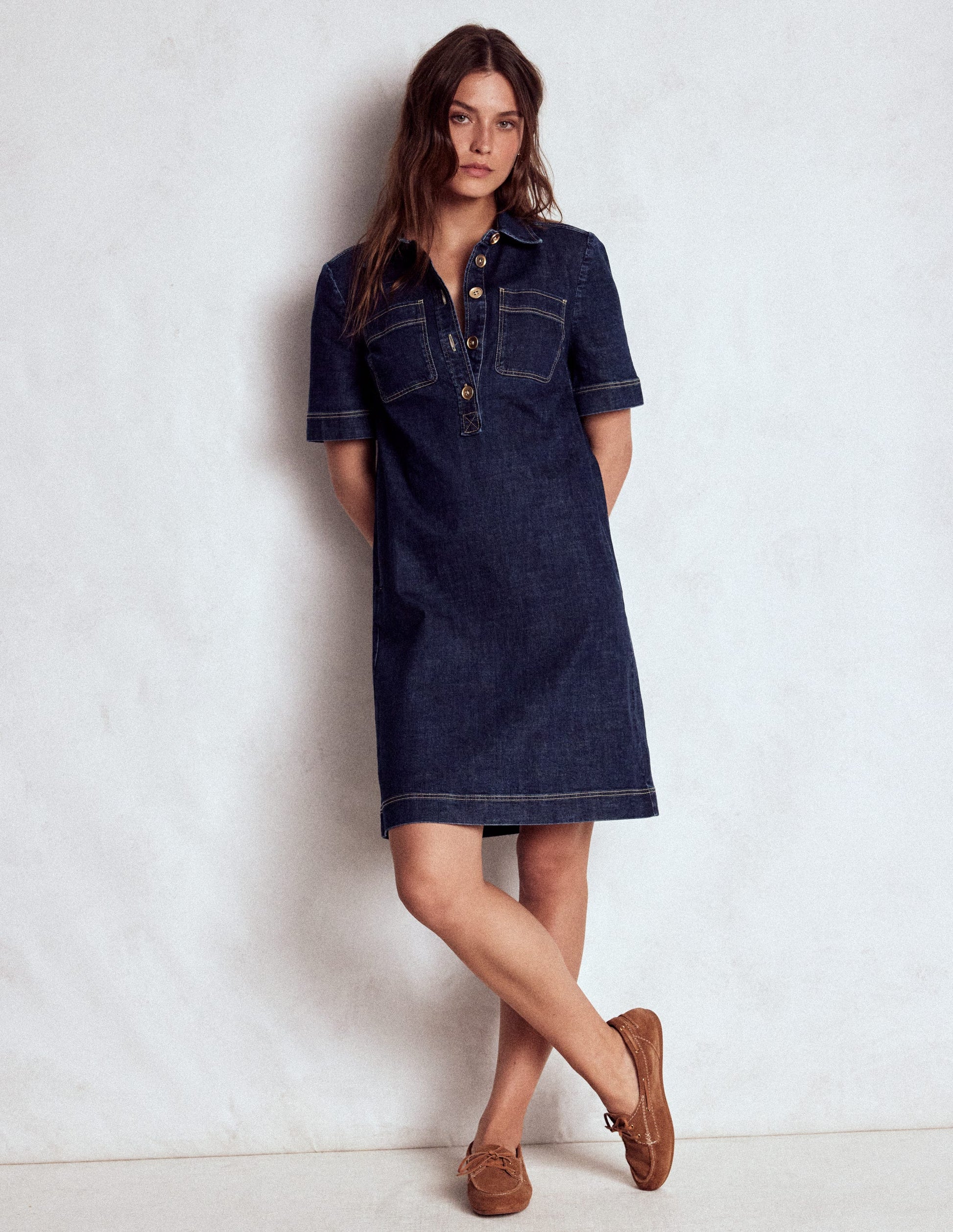 Robe droite Zia en jean avec poche-Indigo Foncé-4