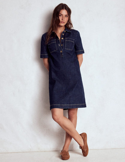 Robe droite Zia en jean avec poche-Indigo Foncé-4