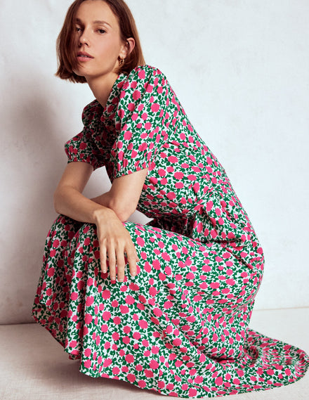 Alegra Midi Shirt Dress-Pink Ribbon, Floweret Vine