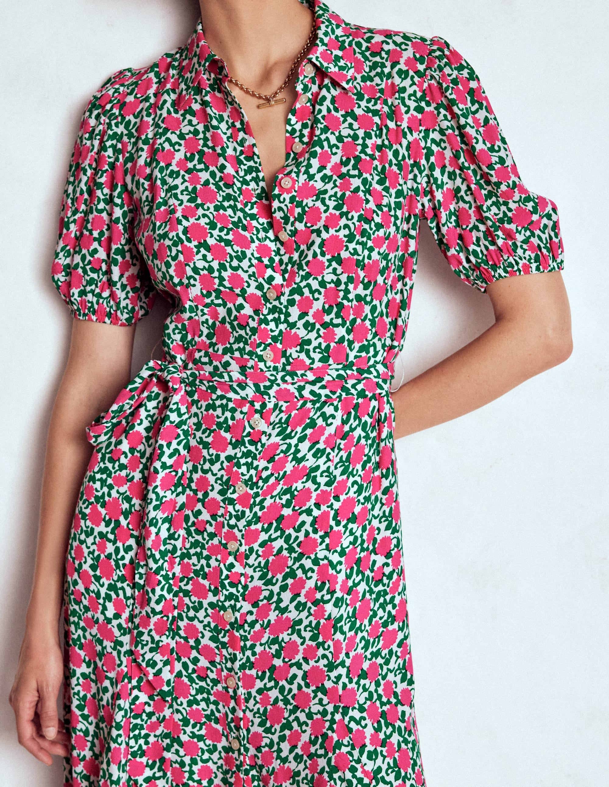 Alegra Midi-Hemdblusenkleid-Rosa Band, Blütenrebe - Image 3