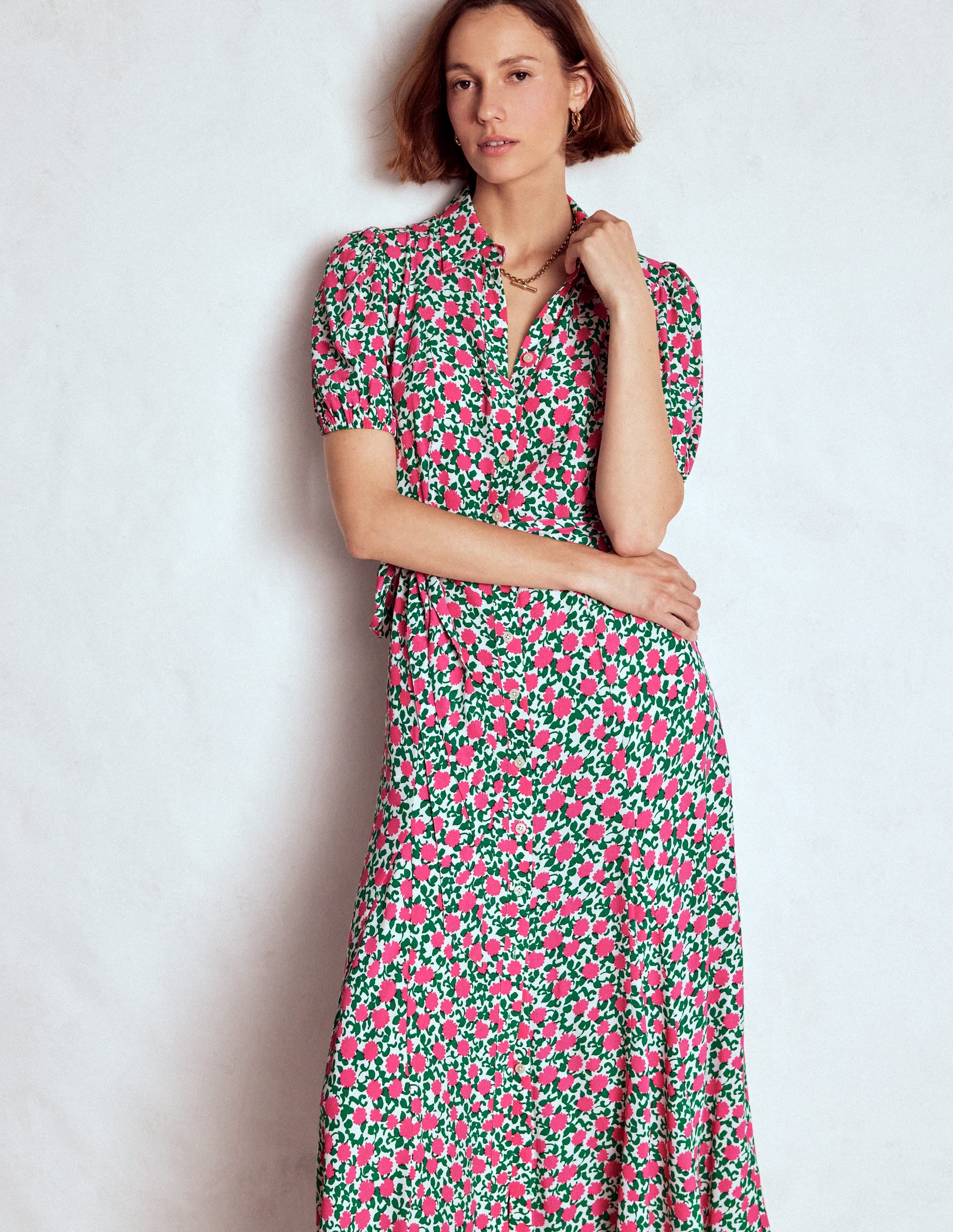 Alegra Midi-Hemdblusenkleid-Rosa Band, Blütenrebe - Image 5