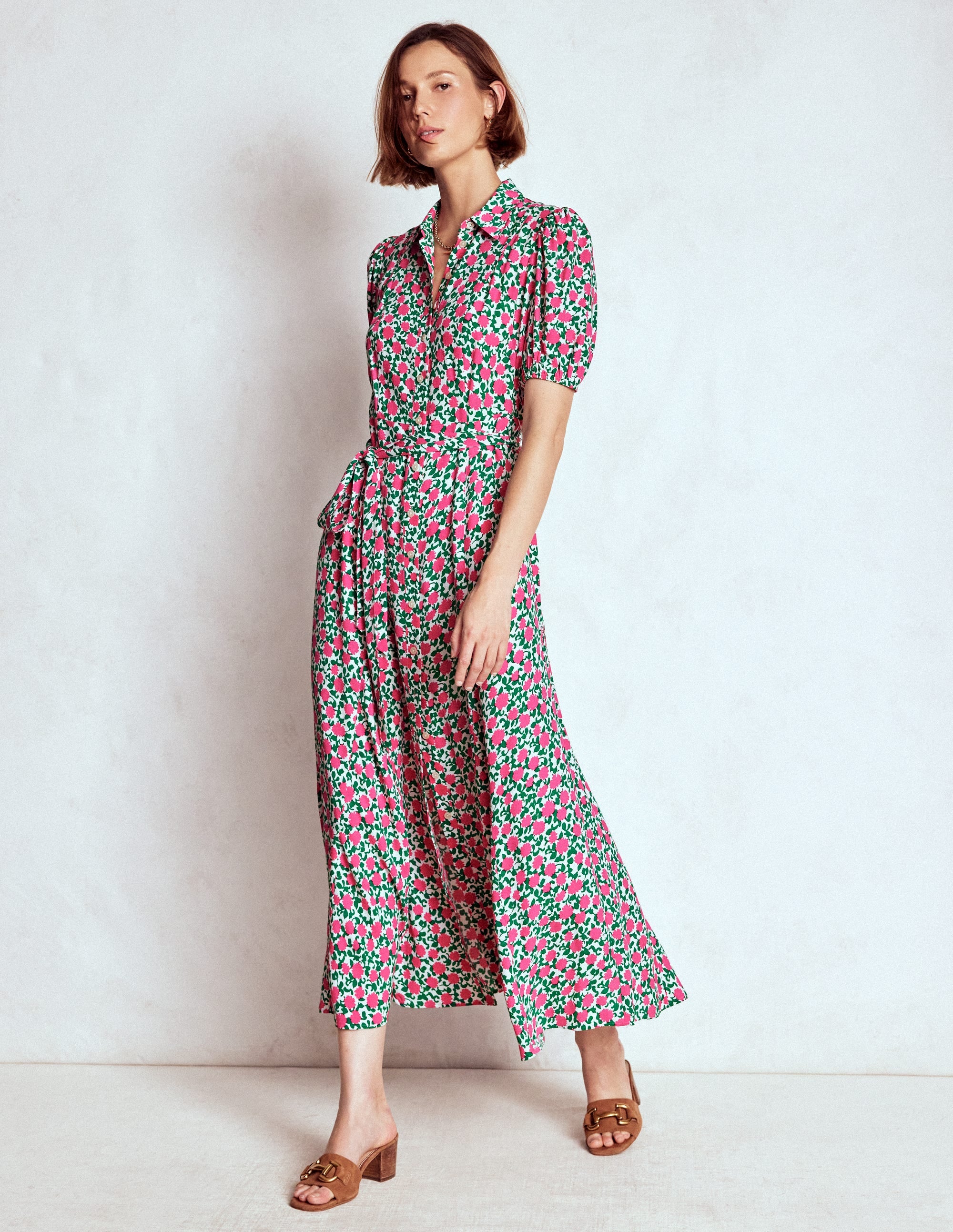 Alegra Midi-Hemdblusenkleid-Rosa Band, Blütenrebe - Image 1