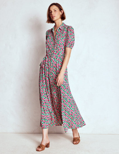 Alegra Midi Shirt Dress-Pink Ribbon, Floweret Vine-5