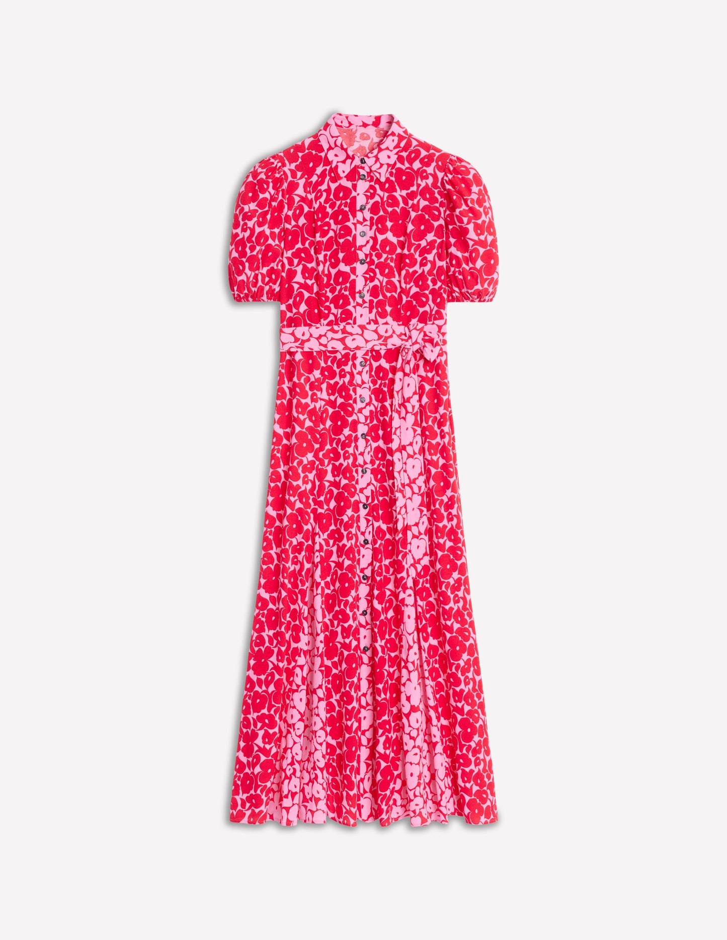 Alegra Midi-Hemdblusenkleid-Juwelenrot, Blattdesign