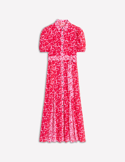 Alegra Midi-Hemdblusenkleid-Juwelenrot, Blattdesign
