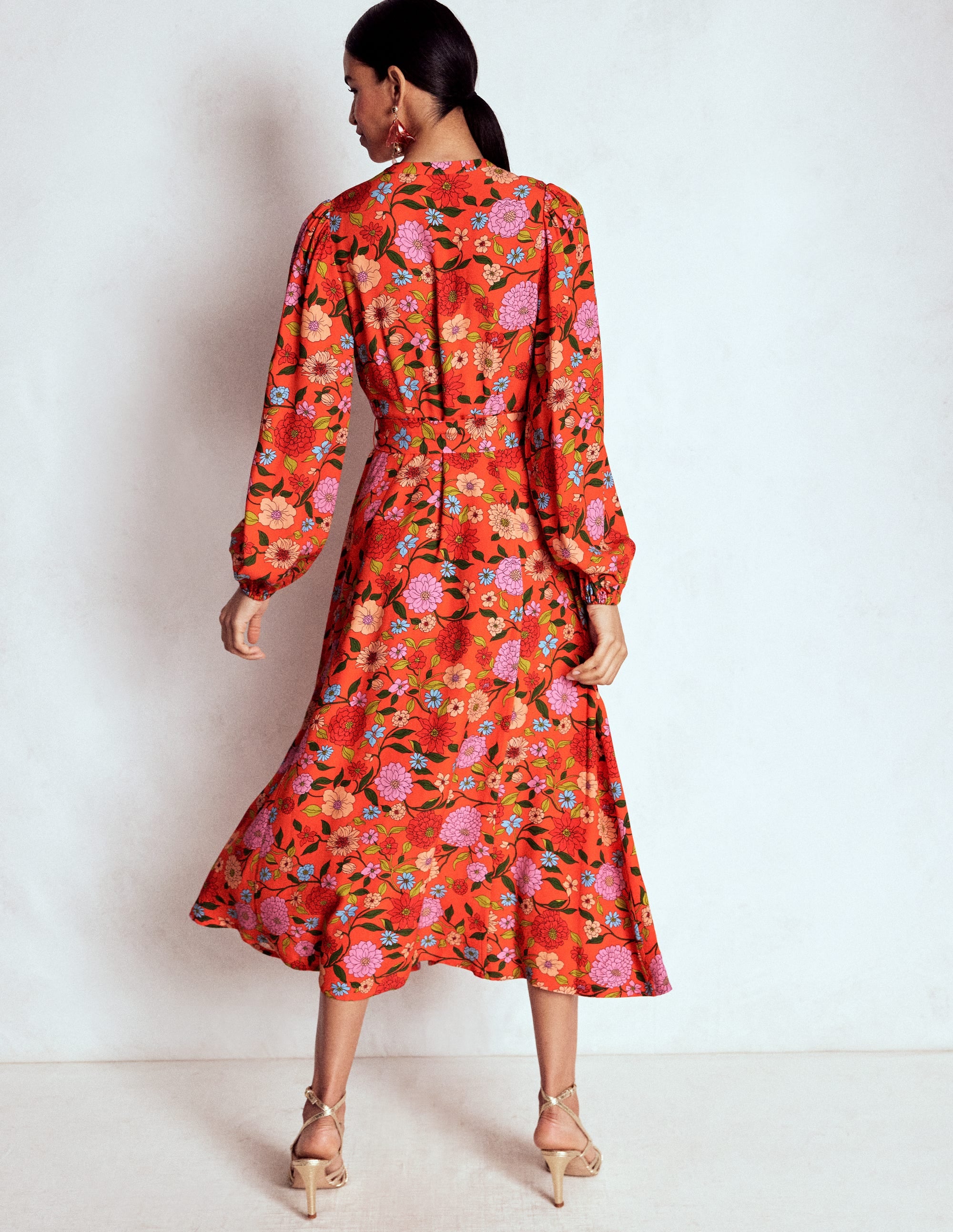 Mae Maxi-Hemdblusenkleid für besondere Anlässe-Knallrot, Kaskadenartige Dahlien - Image 3