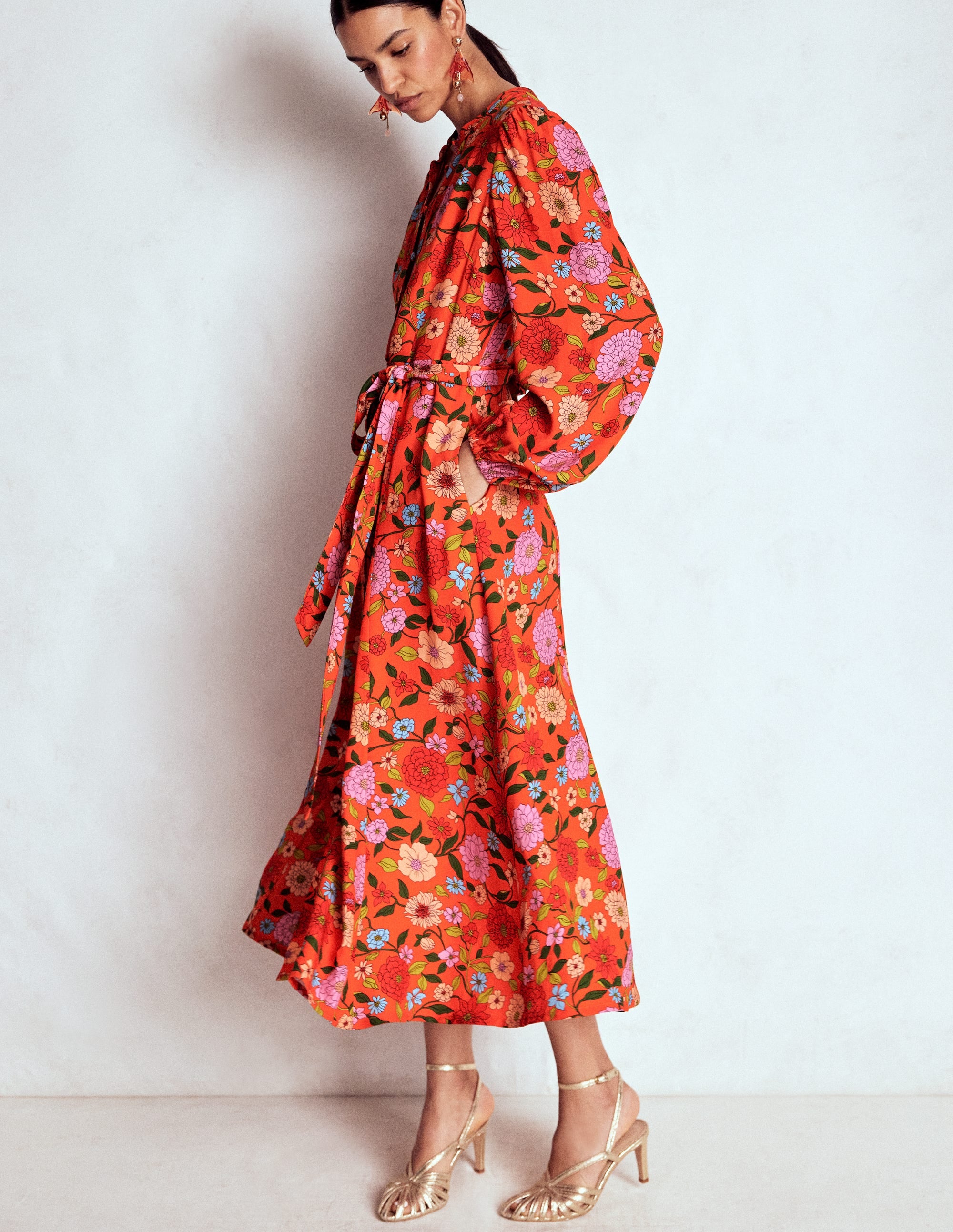Mae Maxi-Hemdblusenkleid für besondere Anlässe-Knallrot, Kaskadenartige Dahlien - Image 5