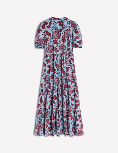 Christabel Cotton Midi Dress-Glacier Blue, Ornate Vine