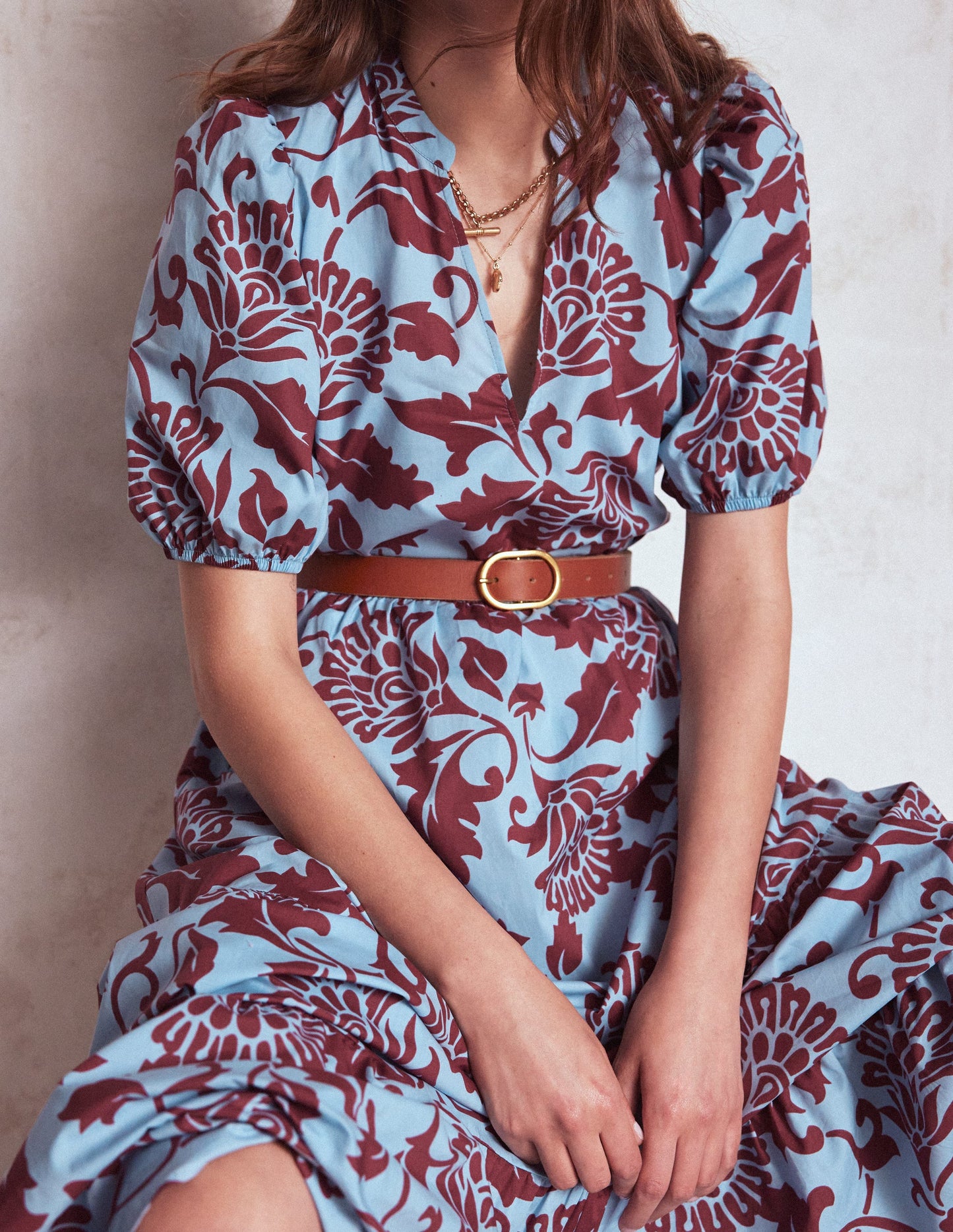 Christabel Cotton Midi Dress-Glacier Blue, Ornate Vine