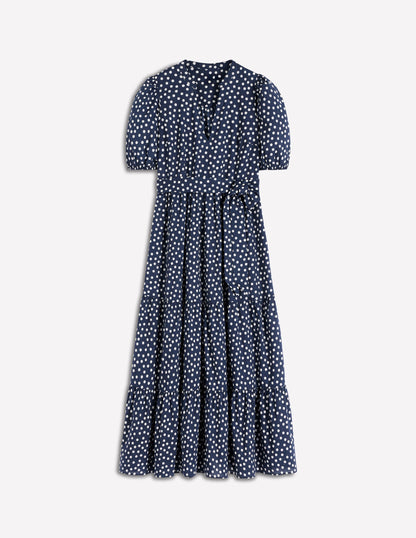 Christabel Baumwoll-Midikleid-Französisches Marineblau, Gemalte Tupfen-6