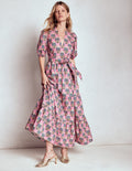 Robe midi Christabel en coton-Rose, bouquet de fleurs sauvages