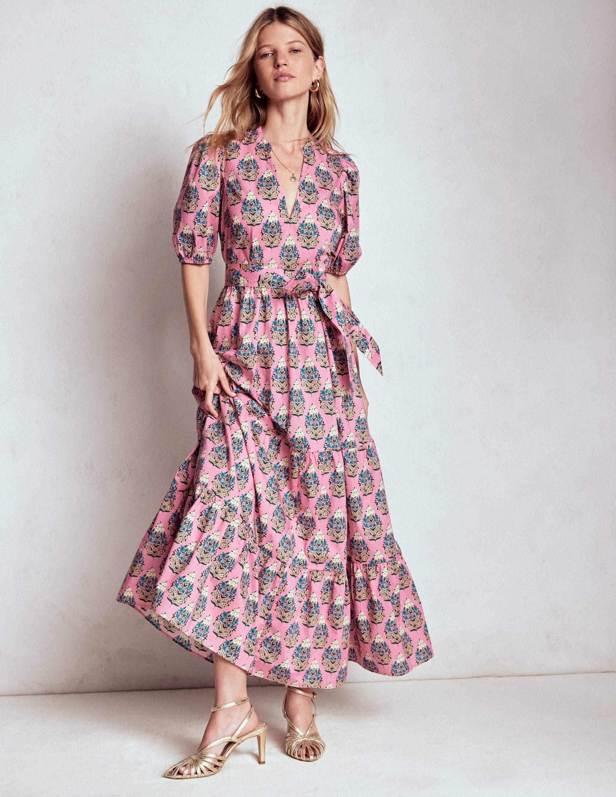 Christabel Baumwoll-Midikleid-Rosa, Wildblumenstrauß - Image 1