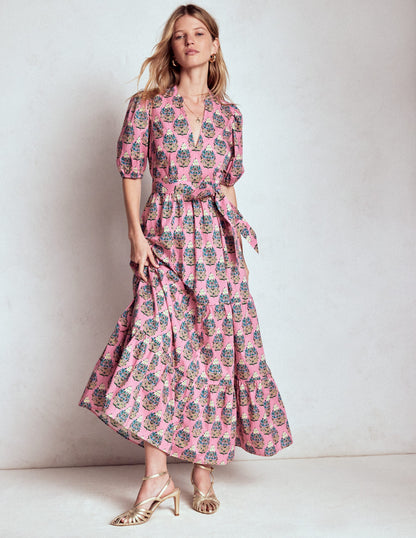 Christabel Cotton Midi Dress-Pink, Wildflower Bouquet-1