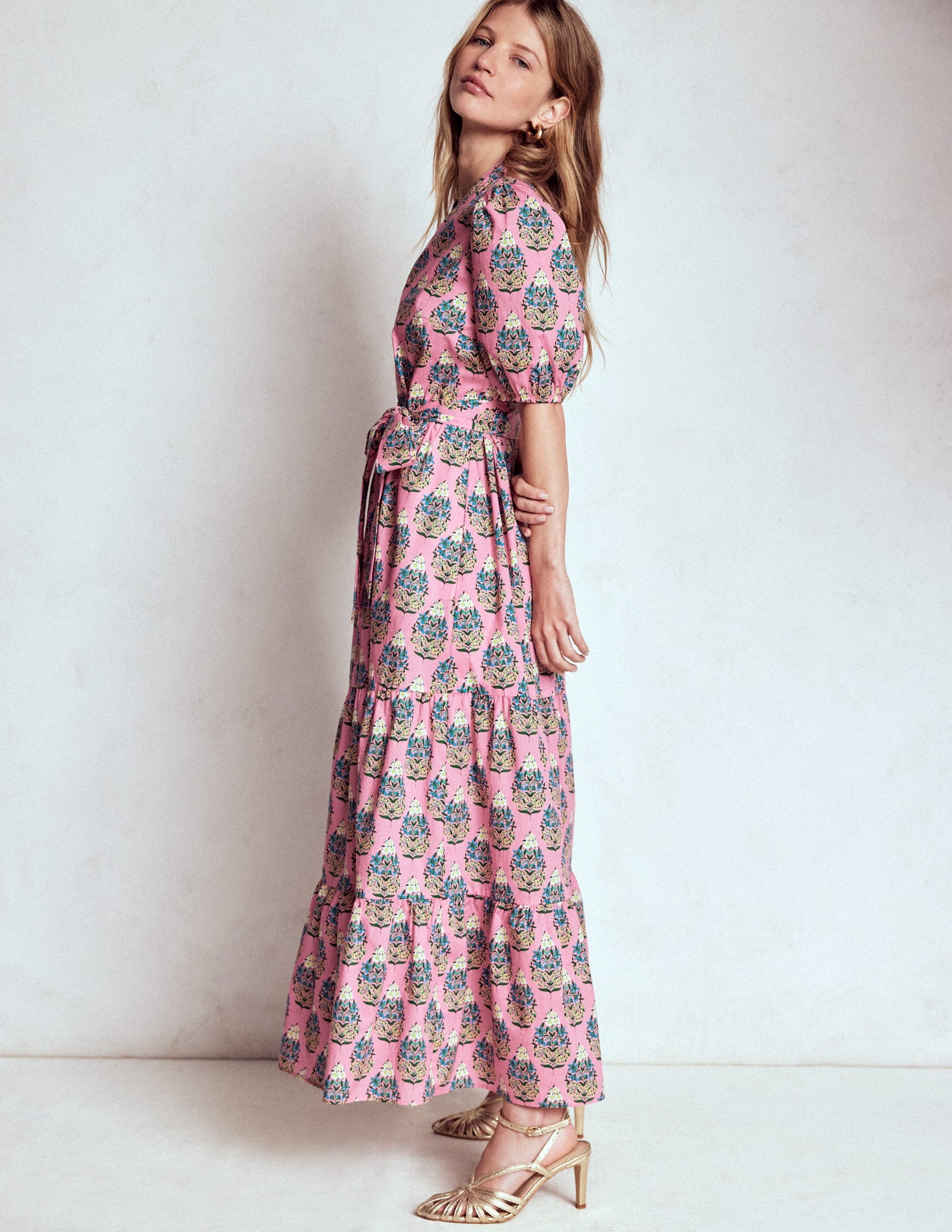 Christabel Cotton Midi Dress-Pink, Wildflower Bouquet-5