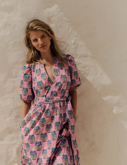 Christabel Cotton Midi Dress-Pink, Wildflower Bouquet-2