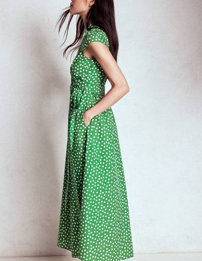 Julia Midi-Wickelkleid aus Baumwolle-Hochlandgrün, Gemalte Tupfen-4