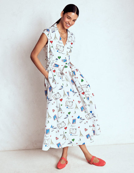 Julia Cotton Wrap Midi Dress-Ivory, Postcard From Paris